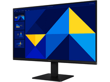 Charger l'image dans la galerie, Un moniteur avec un design géométrique bleu et jaune sur l'écran.