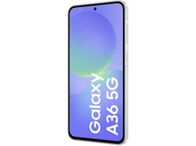 Charger l'image dans la galerie, Téléphone blanc avec texte Galaxy A36 5G sur l'écran, vue en angle.