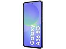 Charger l'image dans la galerie, Un téléphone Samsung Galaxy A36 5G gris foncé est montré de face. L'écran affiche un dégradé et du texte.