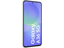 Charger l'image dans la galerie, Un téléphone blanc Samsung Galaxy A36 5G, avec un dégradé violet-vert sur l'écran, sur fond blanc.