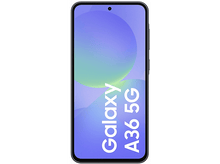 Charger l'image dans la galerie, Téléphone Samsung Galaxy A36 5G noir avec un écran affichant un dégradé violet et vert.