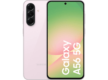 Charger l'image dans la galerie, Un téléphone rose Samsung Galaxy A56 5G. Il affiche l'écran avec le texte Galaxy A56 5G.