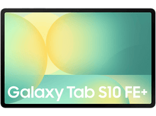 Charger l'image dans la galerie, Tablette avec un écran affichant des cercles dégradés verts et jaunes et le texte 'Galaxy Tab S10 FE+'.
