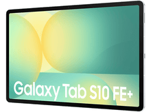 Charger l'image dans la galerie, Tablette avec un écran dégradé vert et jaune. Le texte 'Galaxy Tab S10 FE+' est visible.