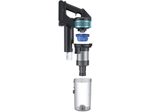 Charger l'image dans la galerie, Un aspirateur Samsung noir et argenté démonté. Les pièces comprennent le moteur, le filtre et le bac à poussière, le tout sur fond blanc.