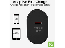 Charger l'image dans la galerie, Chargeur noir avec port USB-C et deux icônes de téléphone montrant les temps.