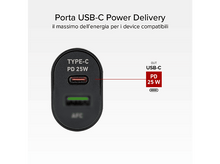 Charger l'image dans la galerie, Un chargeur USB-C noir avec du texte indiquant une alimentation de 25W. Un port USB-C est mis en évidence.