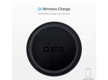 Charger l'image dans la galerie, Chargeur sans fil noir avec logo 'sbs'. Texte: 'Charge sans fil QI. Chargez vos appareils'.
