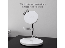 Charger l'image dans la galerie, Chargeur sans fil blanc avec support de téléphone sur surface noire. Étiquette 15W visible.