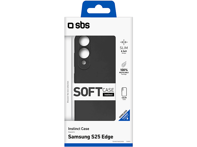 Coque noire avec le logo 'SBS', pour un Samsung S25 Edge.