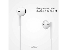 Charger l'image dans la galerie, Deux écouteurs blancs avec un câble. Le texte dit "Élégant et fin : il offre un ajustement parfait".