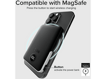 Charger l'image dans la galerie, Batterie externe noire avec un téléphone dessus. Texte : Compatible avec MagSafe.