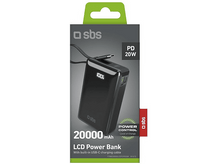 Charger l'image dans la galerie, Batterie externe noire avec 20000 mAh et écran LCD. Câble USB-C attaché.