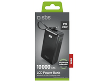 Charger l'image dans la galerie, Une batterie externe noire avec un câble de chargement, sur une surface blanche. Texte: '10000 mAh'.