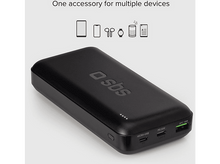 Charger l'image dans la galerie, Batterie externe noire avec ports USB. Texte en haut : Un accessoire pour plusieurs appareils.