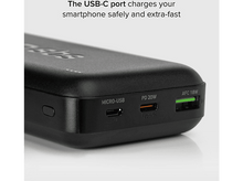 Charger l'image dans la galerie, Batterie externe noire avec ports USB-C, Micro-USB et AFC 18W.