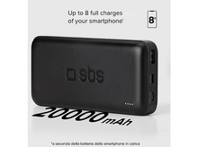 Charger l'image dans la galerie, Batterie externe noire avec le logo 'sbs' et le texte '20000 mAh', avec ports de charge.
