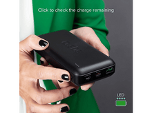 Charger l'image dans la galerie, Batterie externe noire tenue par des mains. Texte : Micro-USB, PD 20W, AFC 18W, indicateurs LED. Cliquez pour vérifier la charge restante.