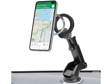 Charger l'image dans la galerie, Téléphone monté sur le tableau de bord d'une voiture avec application de navigation.