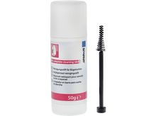 Charger l'image dans la galerie, Un bâton de nettoyage blanc et une brosse noire pour nettoyer les semelles. Le bâton de nettoyage est étiqueté.