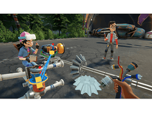 Charger l'image dans la galerie, Deux personnages de dessins animés construisant, tenant des outils, dans un environnement coloré.