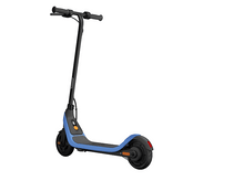 Charger l'image dans la galerie, Une trottinette électrique. Elle est bleue et noire, avec un guidon noir unique.