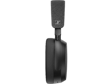 Charger l'image dans la galerie, Casque Sennheiser noir, vue latérale, avec logo et détails des coussinets, sur fond blanc.