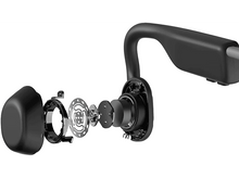 Charger l'image dans la galerie, Vue éclatée d'un casque à conduction osseuse noir, montrant les composants internes.