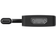 Charger l'image dans la galerie, Adaptateur USB-C vers HDMI noir. Montre les ports USB-C et HDMI, isolé sur fond blanc.