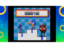 Charger l'image dans la galerie, Sonic, Metal Sonic et le Dr. Eggman sur un podium, avec le texte Champion au-dessus.