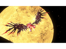 Charger l'image dans la galerie, Image d'une figure rouge ailée dans l'espace, contre une grande sphère jaune avec des étoiles.