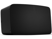 Charger l'image dans la galerie, Haut-parleur Sonos noir. Face en maille, logo Sonos. Design incliné, surface noire.