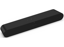 Charger l'image dans la galerie, Barre de son Sonos noire avec grille de haut-parleur et boutons.
