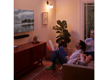 Charger l'image dans la galerie, Deux personnes sur un canapé regardant la télévision. Une scène de montagne à l'écran.