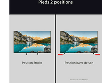 Charger l'image dans la galerie, Deux téléviseurs côte à côte, montrant différentes positions de pied : étroite et position barre de son.