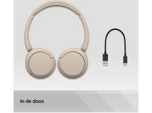 Charger l'image dans la galerie, Casque beige et câble USB-C noir sur une surface gris clair. Texte : 'In de doos'.