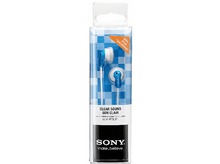 Charger l'image dans la galerie, Écouteurs dans un étui en plastique, bleus et blancs, marque Sony, son clair.