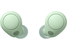Charger l'image dans la galerie, Une paire d'écouteurs sans fil verts. Les écouteurs sont en gros plan, légèrement inclinés et avec du texte blanc.