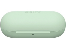 Charger l'image dans la galerie, Un étui de chargement vert clair avec le mot SONY dessus. L'étui est de forme ovale et repose sur un fond blanc.