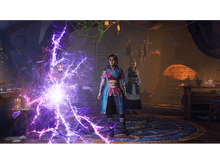 Charger l'image dans la galerie, Une femme en manteau bleu et rouge, avec une explosion de lumière devant.