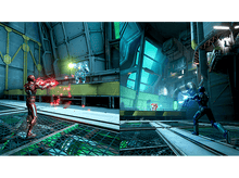 Charger l'image dans la galerie, Deux personnages de science-fiction dans une pièce futuriste bleu-vert, en pleine bataille laser.