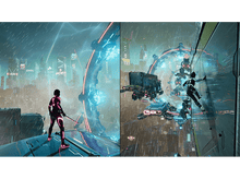 Charger l'image dans la galerie, Deux scènes de jeu : un personnage en costume avec une épée et un personnage grimpant.