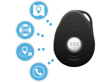 Charger l'image dans la galerie, Appareil SOS noir avec des icônes bleues de carte, SOS, localisation et téléphone.
