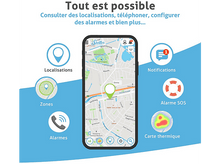 Charger l'image dans la galerie, Un écran de téléphone affiche une carte avec plusieurs icônes autour.