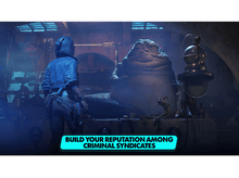 Charger l'image dans la galerie, Jabba le Hutt est assis avec une femme. Une petite créature est près de lui.