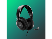 Charger l'image dans la galerie, Casque de jeu noir avec microphone, avec des flèches indiquant les points d'ajustement.