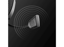 Charger l'image dans la galerie, Gros plan d'un microphone noir sur un casque. Des ondes sonores sont représentées autour.