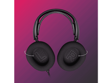 Charger l'image dans la galerie, Casque noir, côté gauche 'L', droit 'R', sur fond dégradé.