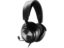 Charger l'image dans la galerie, Casque de jeu SteelSeries noir avec un microphone et un accent circulaire argenté.