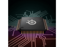 Charger l'image dans la galerie, Une carte de circuit carrée noire avec un logo au centre et des broches dorées.